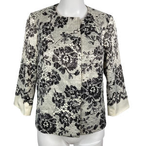 The Limited Scandal Collection Jacket Blazer Sz S Black White Floral Lace Print‎